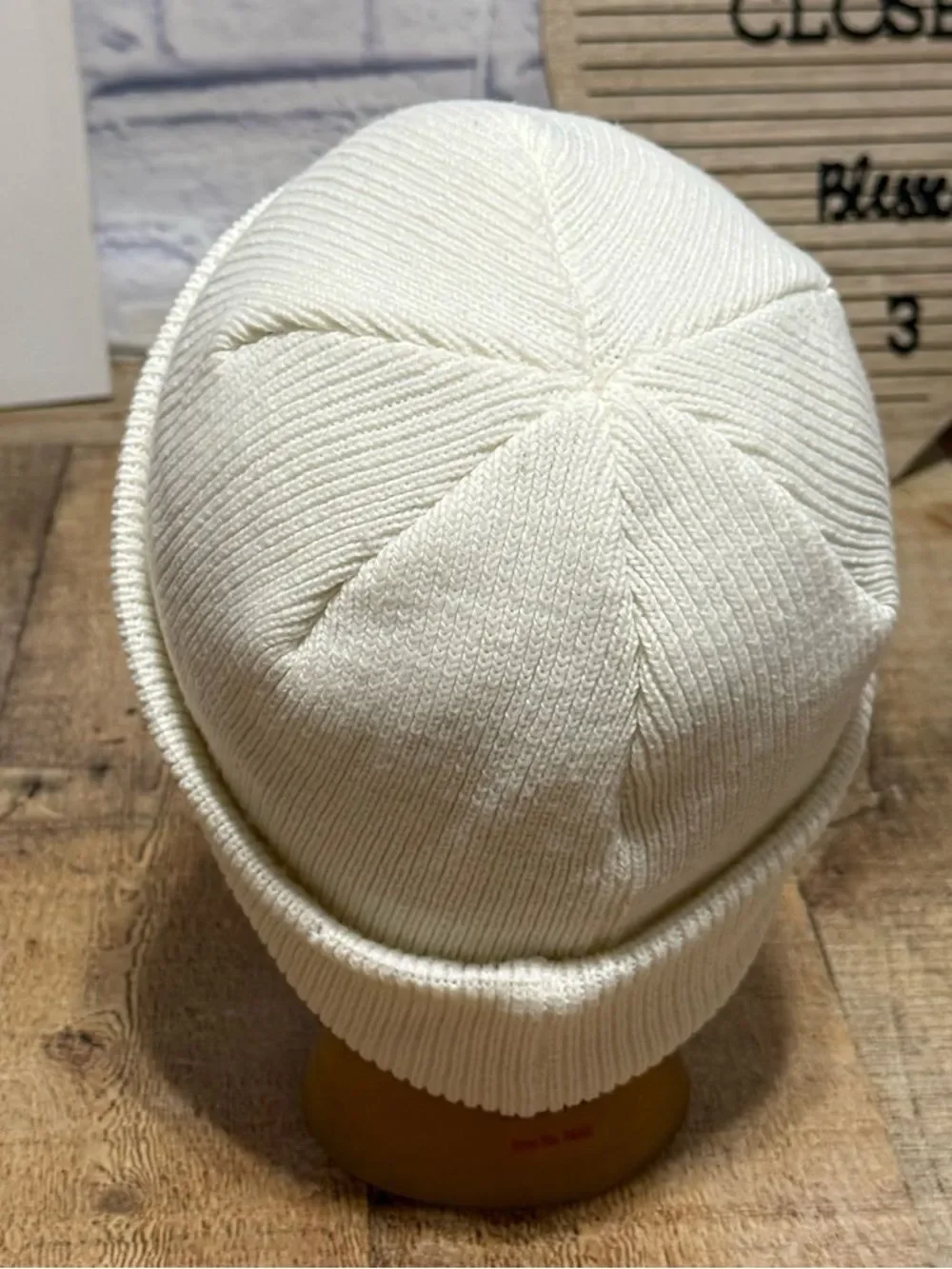 Adidas White Cream Trefoil Knit Beanie Winter Hat Black Embroidered OSFM